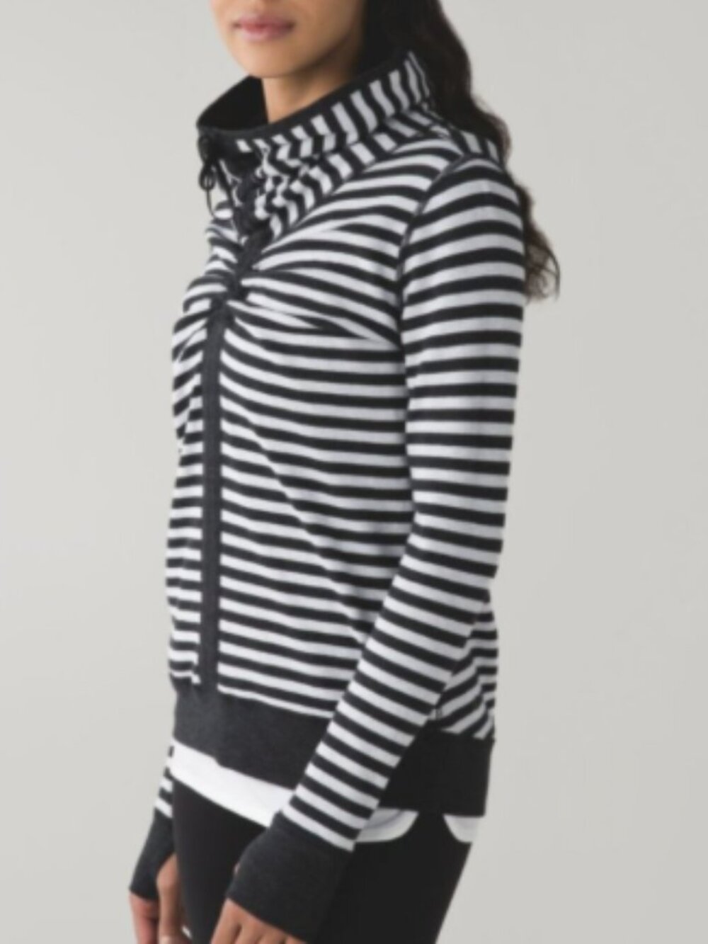 Lululemon In A Cinch Gray Stripe Funnel Neck Long Sleeve Thumbhole Cuff Top 8